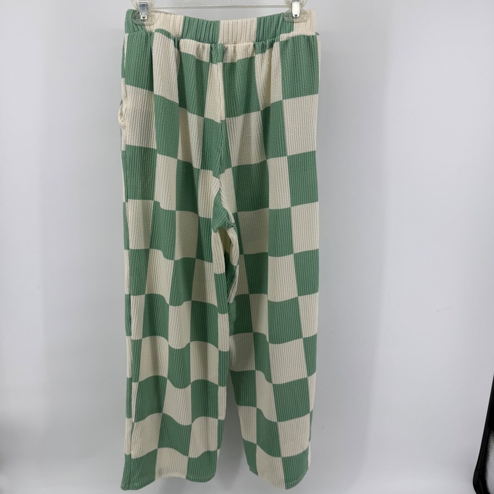 Women's Small Sage Green Checkerboard Waffle Knit 2 Piece Lounge Set NEW - Picture 8 of 9